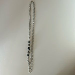 Long silver and black beaded knecklace